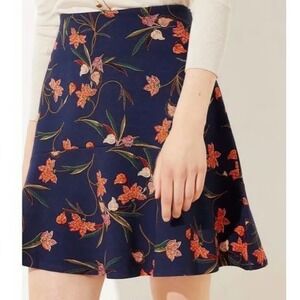 LOFT Mini Skirt XXS Navy Blue Orange Floral Flounce Hem